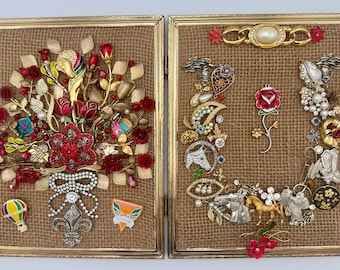 Vintage Framed Jewelry Art, Kentucky Derby Artwork, Horses, Roses, Handmade OOAK