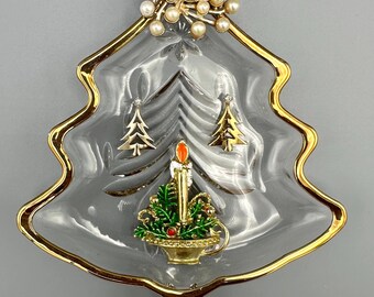 Vintage Crystal Christmas Tree Dish – Upcycled Jewelry Candle Scene
