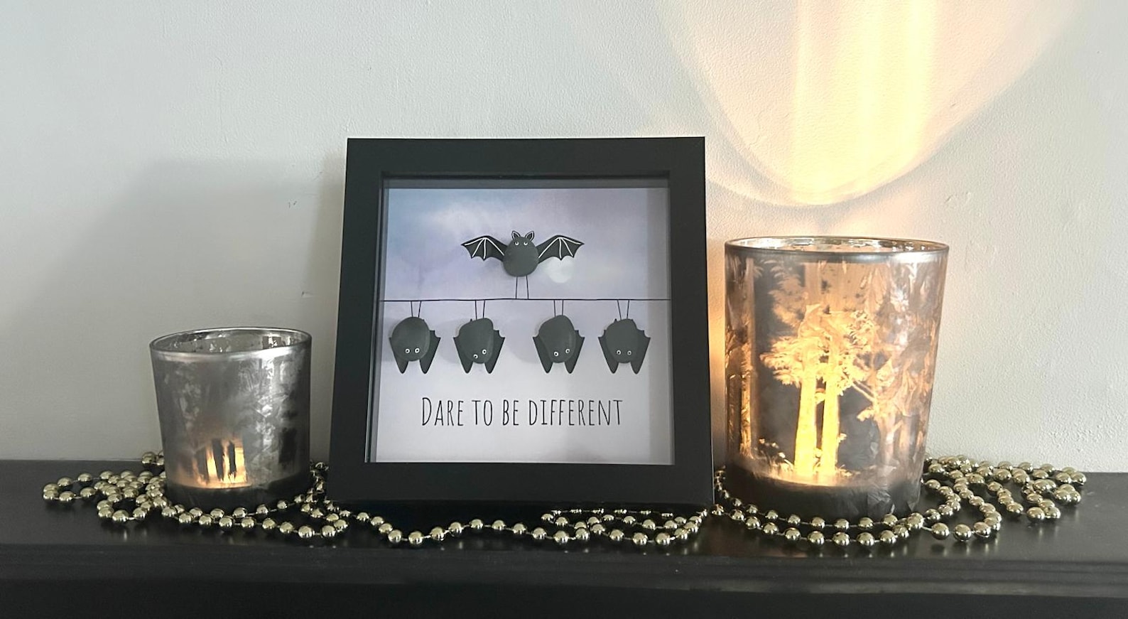 Pebble Bat Art: Quirky Bat Picture in 7x7 Frame – Dare to Be Different ...