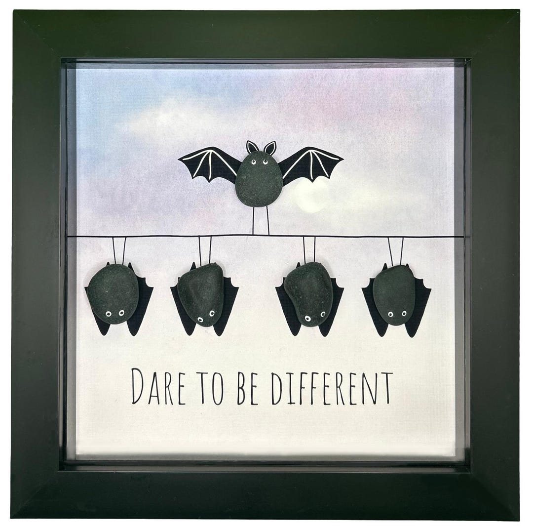 Pebble Bat Art: Quirky Bat Picture in 7x7 Frame – Dare to Be Different ...