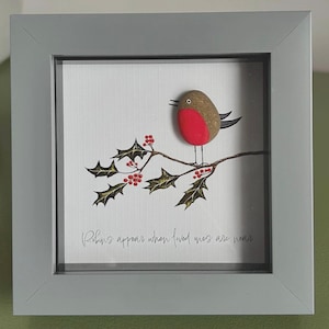 Robin Pebble Art: &#39;Robins Appear When Loved Ones Are Near&#39; - Handmade Framed Gift