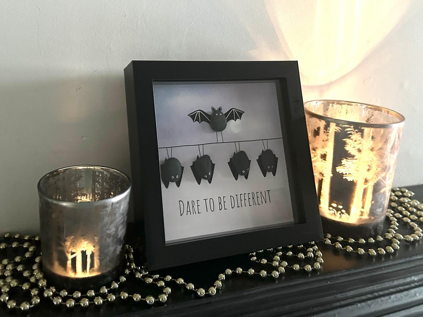 Pebble Bat Art: Quirky Bat Picture in 7x7 Frame – Dare to Be Different ...