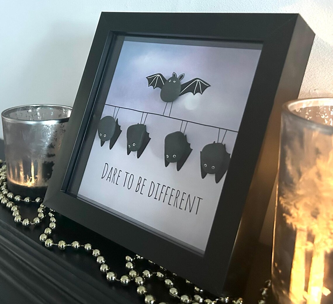 Pebble Bat Art: Quirky Bat Picture in 7x7 Frame – Dare to Be Different ...