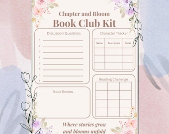 Kit imprimible para club de lectura floral y plantilla de Canva / Planificador de lectura en tonos pastel / PDF para debates sobre libros / Chapter and Bloom