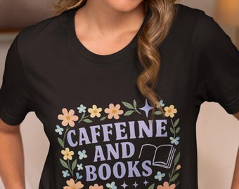 Café y literatura: Camiseta unisex cómoda para amantes de la lectura y la cafeína, ideal para amantes del café, regalo para lectores, ropa para ratones de biblioteca.