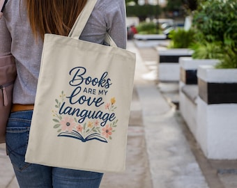 Bolsa de tela con temática de amor literario para ratones de biblioteca / Regalo para amantes de los libros / Bolsa de lona para biblioteca