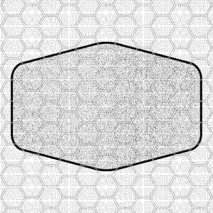 Puede incluir: Un diseño gráfico en blanco y negro con un patrón hexagonal texturizado dentro de una forma rectangular redondeada. El fondo tiene un patrón repetitivo del texto "MSH Designs". Este diseño es adecuado para diversas aplicaciones.