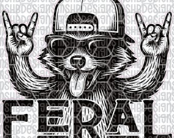 Mapache salvaje SVG PNG dxf PDF / Diseño de parche de sombrero de panda Rock On Trash / Archivo de grabado láser Redneck / Archivo de corte de imágenes prediseñadas de animales salvajes