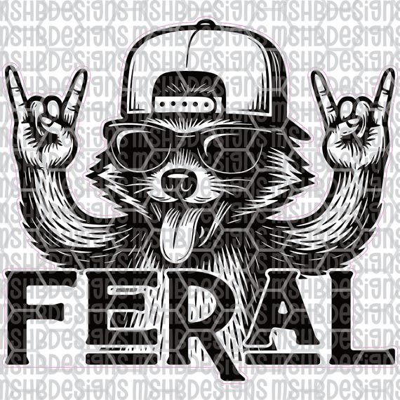 Feral Raccoon SVG PNG dxf PDF | Rock On Trash Panda Hat Patch Design | Redneck Laser Engraving File | Wild Animal Clipart Cut File