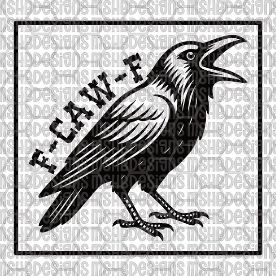 F-CAW-K Crow SVG png dxf pdf eps | Funny Ink Style Raven Design | Laser Engraving, DTF, Sublimation, Digital Download