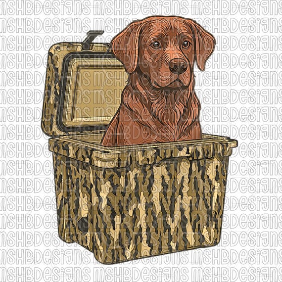 Chocolate Lab in Camo Cooler – Hunting Dog PNG & PDF Design | DTF or Sublimation Print