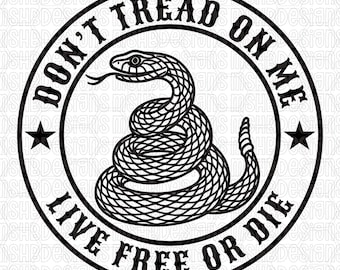 Don't Tread On Me Live Free Or Die SVG | Ontwerp met patriottische cirkelslang | Klaar voor gravure | USA Freedom-laserpatchbestand