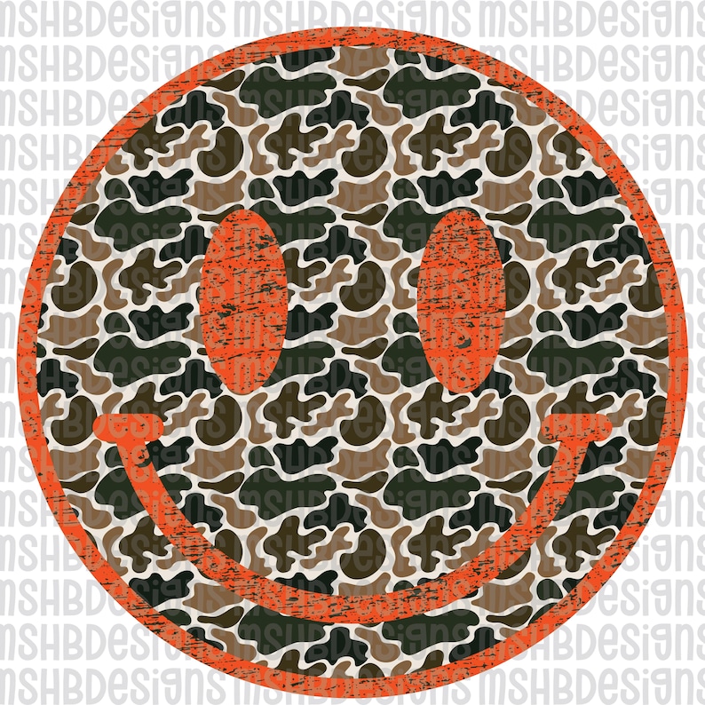 Rustic Smiley Face Camo Smiley Face PNG | Bark Camo Digital Download for DTF & Sublimation ...