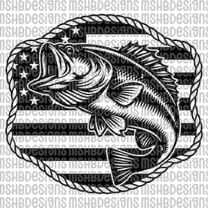 American Flag Bass SVG | Patriotic Fishing PNG for Cricut, Glowforge Hat Patch, Laser Cut File, Southern Angler Digital Design