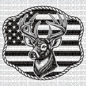 Deer with American Flag svg | Patriotic Buck Head Cut File for Hat Patches, Hunting Apparel, Laser Engraving | Rustic USA Hunting png