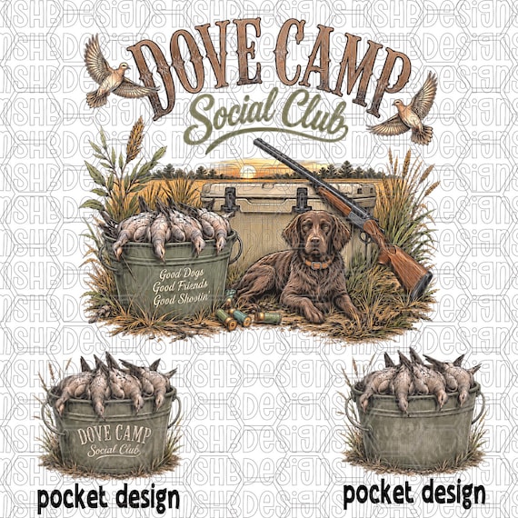 Dove Camp Social Club PNG Set, Dove Hunting Shirt Design, Boykin Spaniel DTF Graphic, Front Back Pocket PNG, Southern Hunting Design