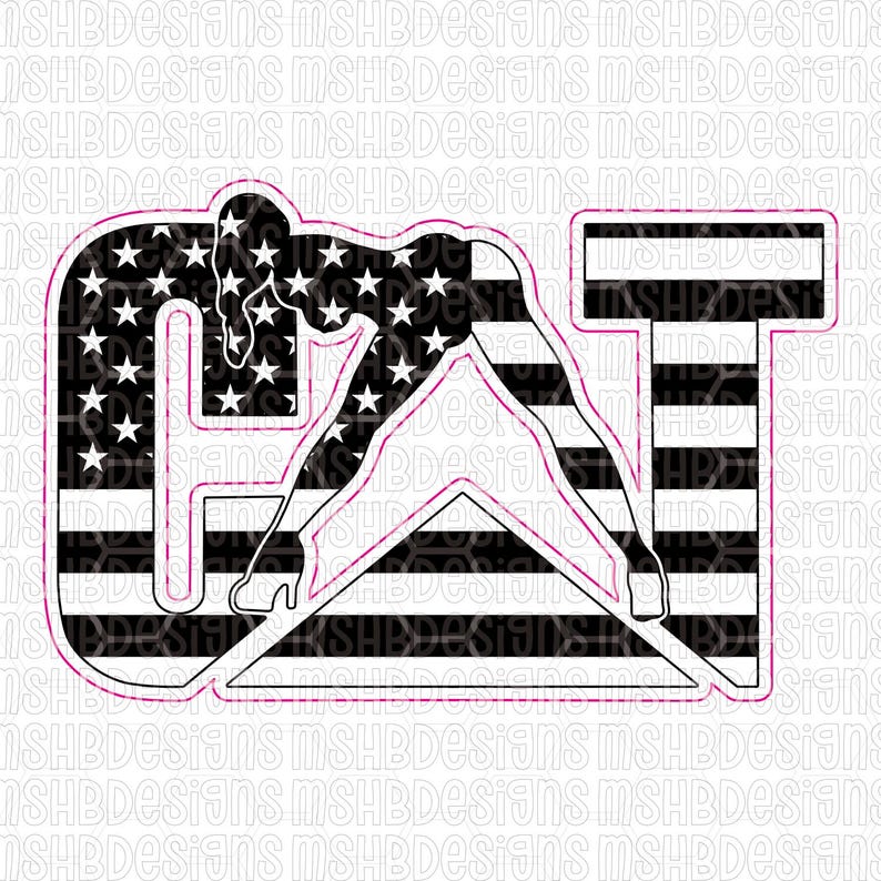 Puede incluir: Dise&ntilde;o gr&aacute;fico con la palabra "CAT" y una figura estilizada incorporada en las letras. Las letras son a rayas blancas y negras, con la letra "C" rellena con un patr&oacute;n de estrellas. El dise&ntilde;o tiene un contorno rosa.