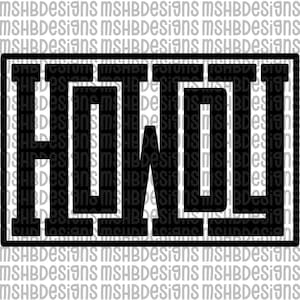 Peut inclure: Graphique noir et blanc avec le mot "HOWL" en gras et en blocs. Le mot est centré dans un rectangle noir, avec le texte "MSHBDesigns" répété en arrière-plan.