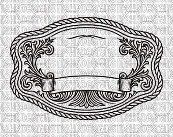 Hebilla de cinturón western en blanco svg png eps dxf pdf – Diseño de parche con marco de cuerda con y sin contorno de corte – Para grabado, impresión y parches