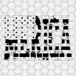 May include: Black and white graphic design with the word "MAFIA" in a distressed font. The letter "A" is designed with stars and stripes, resembling the American flag. The background has a honeycomb pattern.
