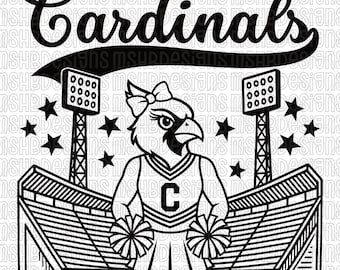 Animadora mascota de los Cardenales SVG PNG – Diseño de estadio para mascota de juego para DTF, sublimación, grabado láser, camiseta de animadora, Cardenales