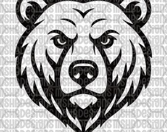 Bear Head SVG PNG PDF eps dxf | Bold Grizzly Logo Style Patch File | Mascot, Team, Hunting, Outdoors Laser Engraving File
