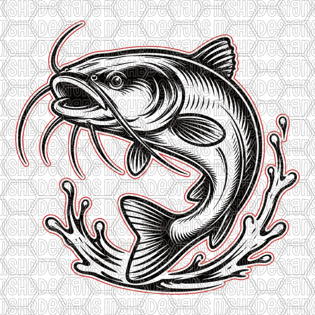 Catfish SVG, Catfish Hat Patch Design, Fishing SVG, Leather Patch ...