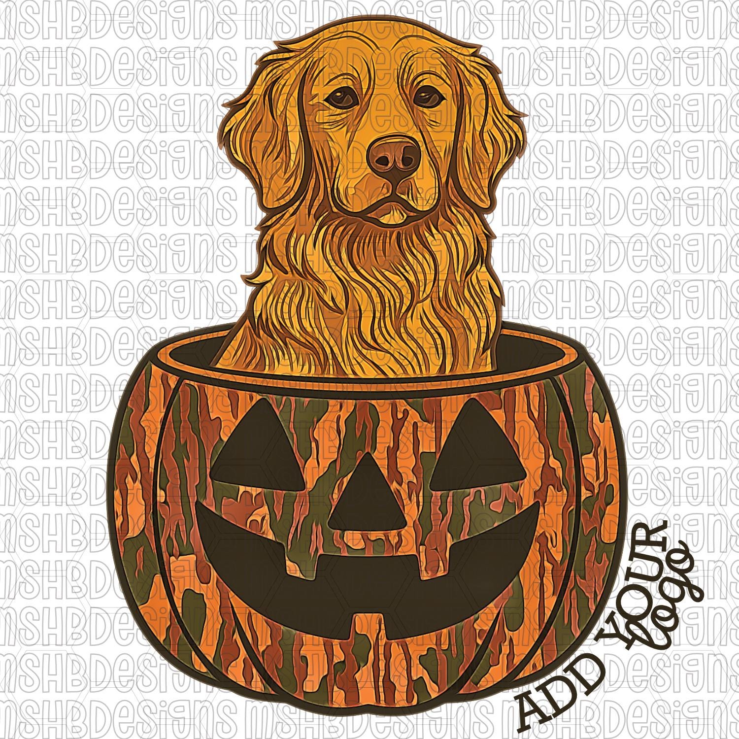 Golden Retriever Halloween PNG Pdf | Camo Pumpkin Dog Design | Dtf ...
