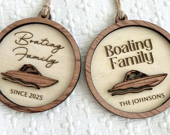 Personalized Boating Family Ornament | First Boat Gift | Custom Wooden Christmas Memento | Nautical Memories