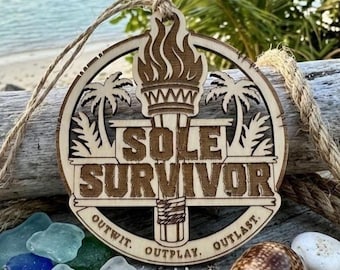 Personalized Sole Survivor Ornament | Survivor Party Winner Medal | Custom Family Friend Challenge Trophy | Laser Cut Wood Keepsake
