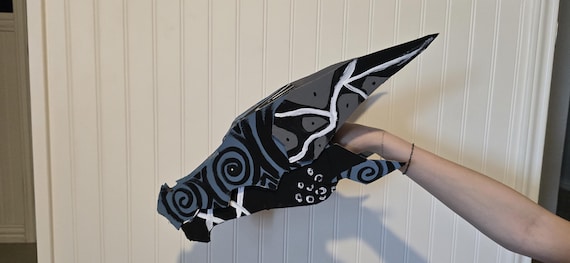 Handmade CARDBOARD dragon puppet named Hypno