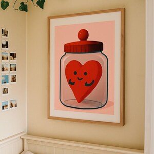 Herz im Glas Wand Kunst - Süßes Rosa Printable Poster | Wunderliche Retro Ästhetik | Digitaler Download für Kinderzimmer, Büro oder Geschenk