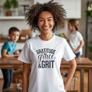 Gratitude Grace & Grit Shirt – Inspirational Christian Women’s Tee – Faith Strength T-Shirt