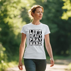 Lift Heavy Pray Hard Shirt – Christian Workout Gym Tee – Faith Fitness Shirt for Men or Women