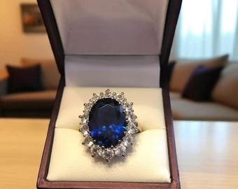 18K サファイア ダイヤモンドリング オーバルカット 華奢デザイン オーバルカットのブルーサファイアハローリング、14Kゴールドまたは