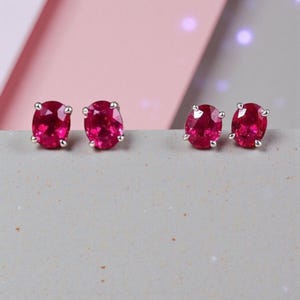 Oval Cut Ruby Stud Earrings, 14K White, Yellow Gold or 925 Silver, Elegant luxury stud earrings, Prong Set solitaire Engagement earrings