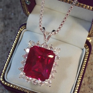Flawless Mozambique Blood Red Ruby Charm Pendant Necklace, Elegant Ruby with Diamond Halo, 14k Gold or Silver, Luxury Ruby Necklace Jewelry