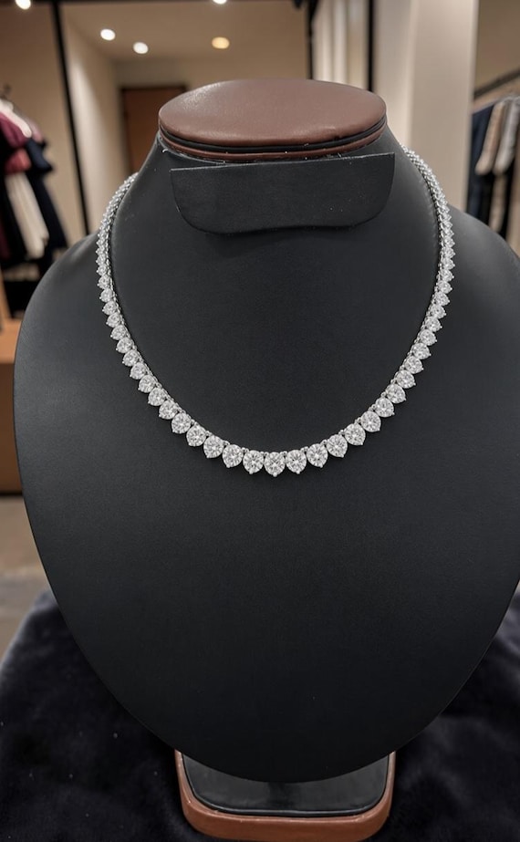 14K White Gold Lab Grown Diamond Necklace, Graduated Round Brilliant Tennis Necklace, Luxury Diamond Necklace, Wedding or Anniversary Gift