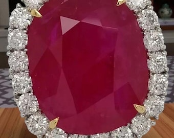 Large Oval Cut Ruby Halo Ring, Ruby and Diamond Cocktail Ring, 14k White, Yellow Gold or silver, Vintage Statement Jewelry, Engagement Ring