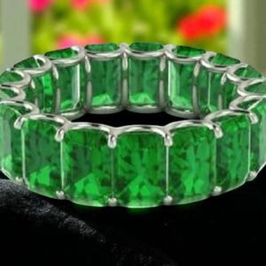 Emerald Eternity Band Ring, 14k White Gold Full Eternity Ring with Emerald-Cut Stones, May Birthstone Stacking Ring, Luxury Green Gem Ring