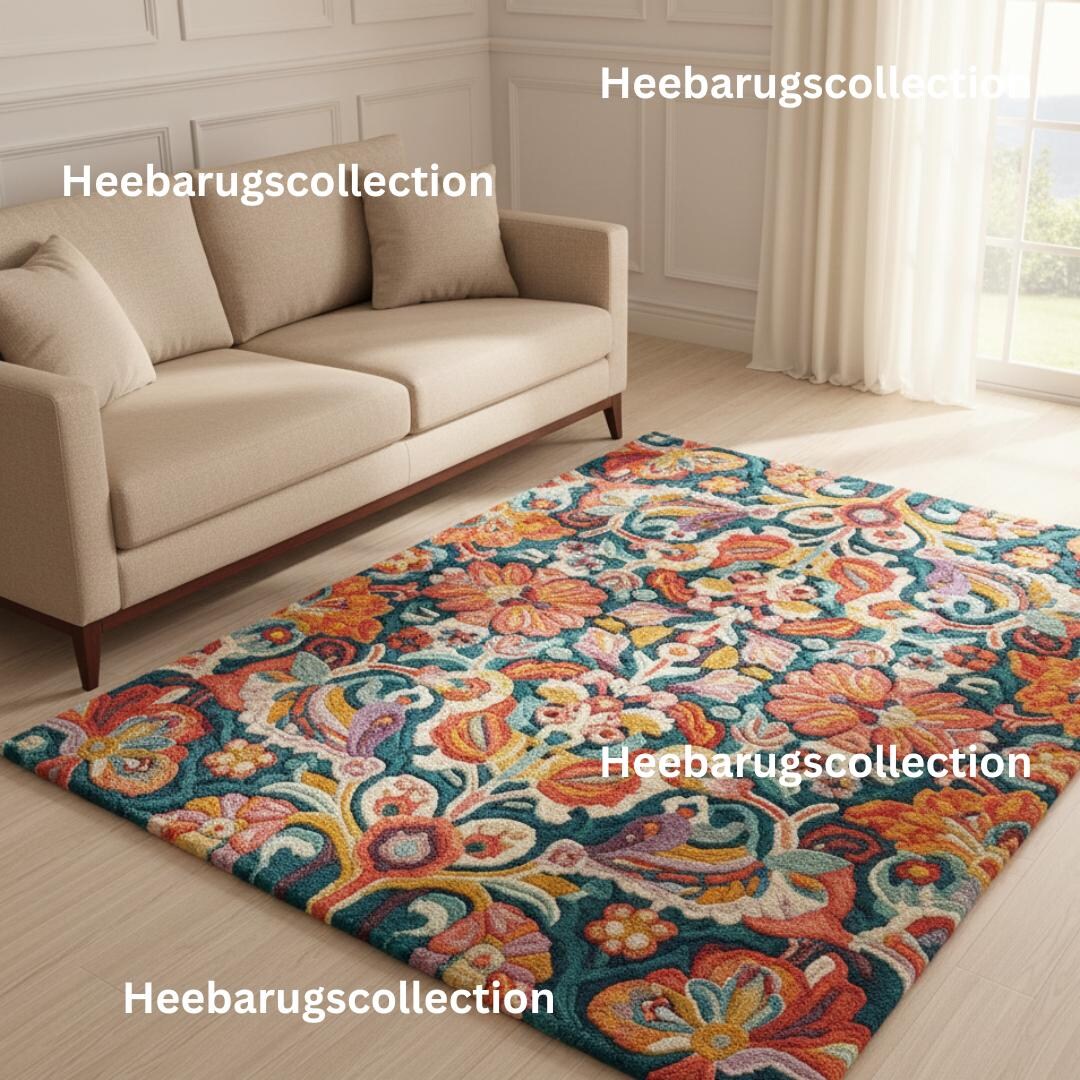 Hand Tufted Floral Wool Rug – Colorful Botanical Area Rug, Modern ...