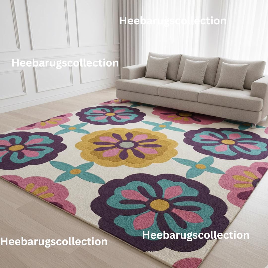 Modern Floral Hand Tufted Wool Rug – Colorful Flower Area Rug ...