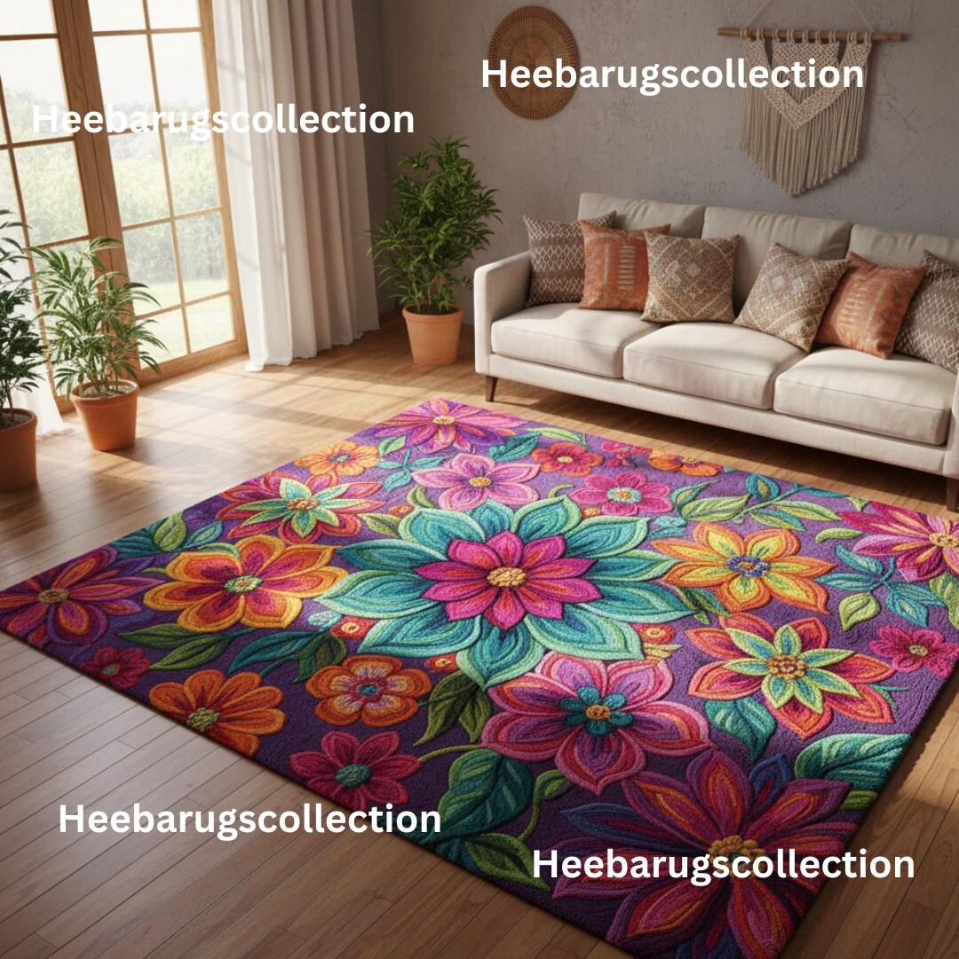 Colorful Floral Hand Tufted Wool Rug – Vibrant Botanical Flower Area ...