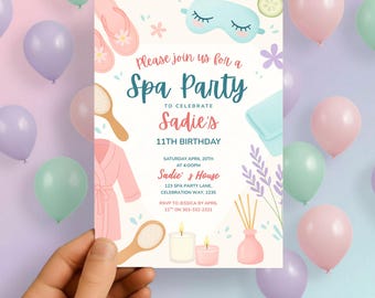 Spa Party Birthday Invitation, Spa Girl Invitation, Tween Spa Party Birthday Party Invite, Pamper Birthday Glam Party, Canva Template