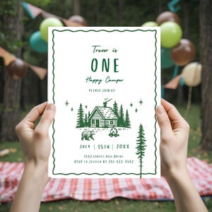 One Happy Camper First Birthday Digital Invitation Template,Camping Birthday, Happy Camper, Happy Camper Invite, First Birthday Invitation