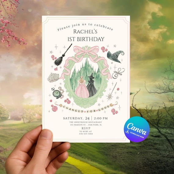 Editable Wicked 1st Birthday Party Invitation: Canva Template (Digital Download)