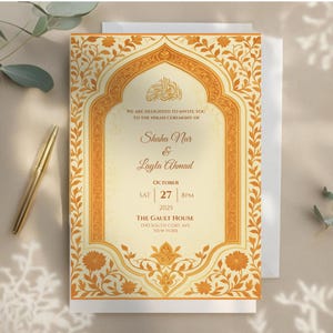 Orange Indian Wedding Invitation  | Luxurious Nikah Printable  | Mehndi, Shaadi Ceremony Card  | Instant Download 5x7