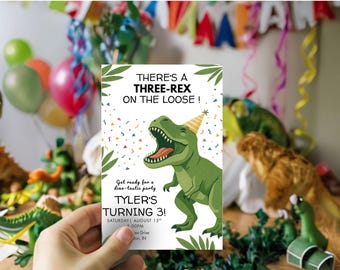 Zaproszenie na urodziny dinozaura Zaproszenie na 3 urodziny dinozaura Zaproszenie na przyjęcie z dinozaurem Edytowalny szablon cyfrowy NATYCHMIASTOWE POBIERANIE