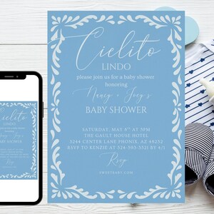 Invitación para baby shower de niño &quot;Cielito Lindo&quot;, invitación para baby shower con temática de Talavera, plantilla editable