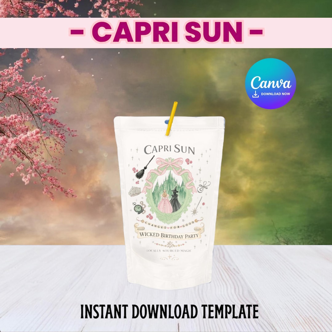 Editable Wicked Capri Sun Wrapper, Elphaba Glinda Birthday Invite ...